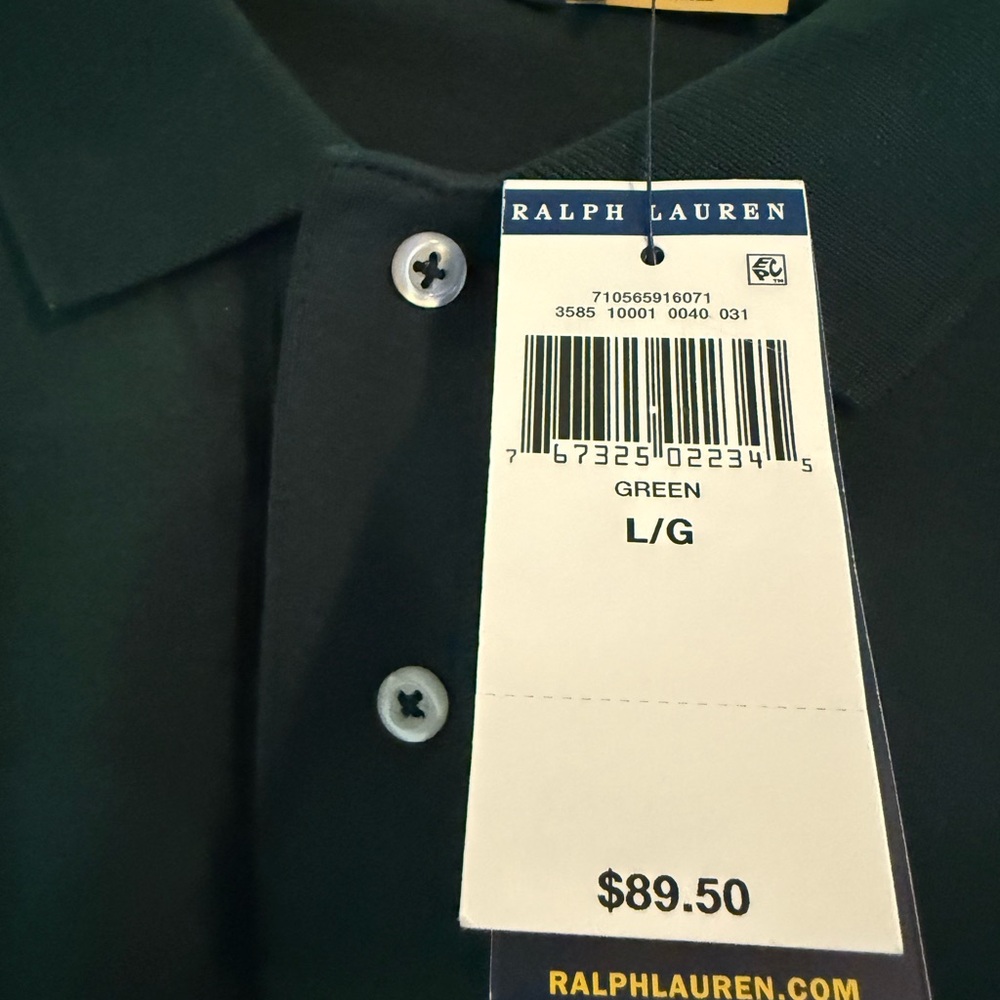 Men's NEW dark green polo shirt size large with tags